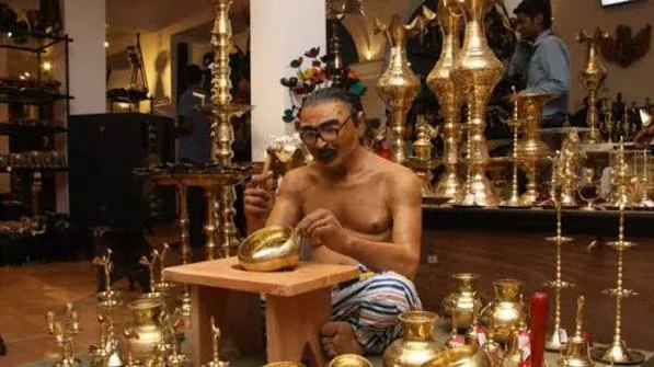 Traditional brass factory craftsmanship in Sri Lanka