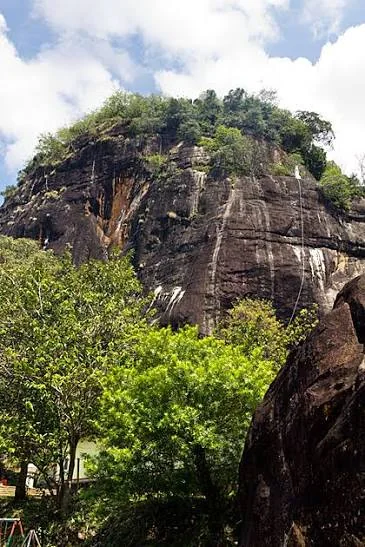 Mulkirigala rock formation surrounded by lush greenery